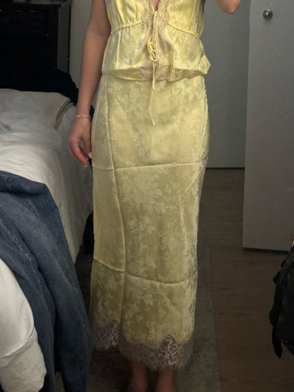NWT Rumored Lace Hem Midi Skirt